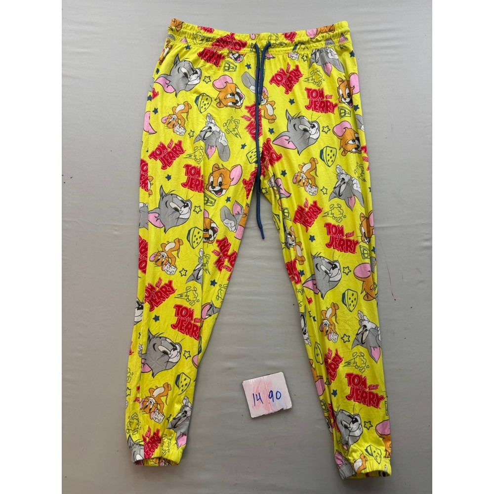 Tom and Jerry Yellow Character Print Jogger Pajama Pants Large 12/14 Lounge
